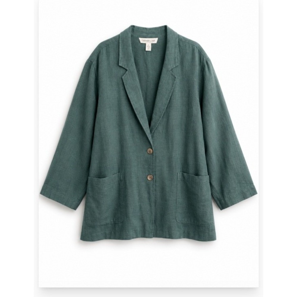 Coldwater Creek 3X 100% Linen Blazer Jacket Sage Green Plus Size NWOT Natural
